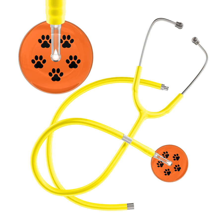 Ultrascope Single Stethoscope Black Paw Tangerine Background / Adult / Yellow Extended Tubing Black Paw Print Dark Background Stethoscope