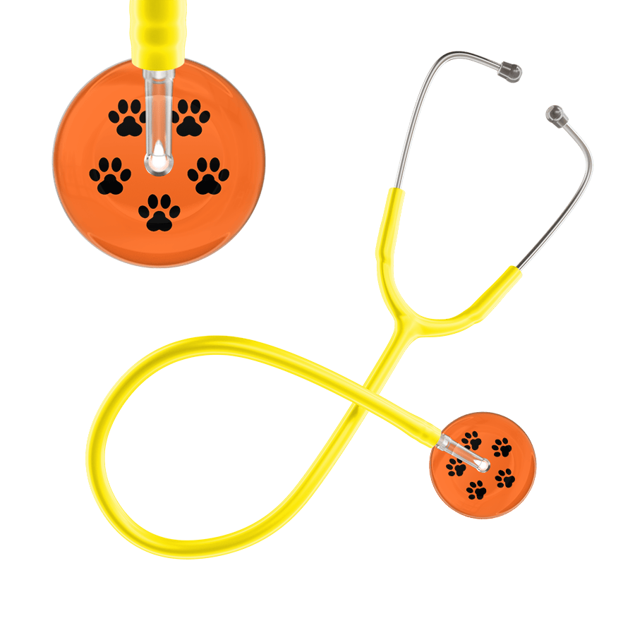 Ultrascope Single Stethoscope Black Paw Tangerine Background / Adult / Yellow Black Paw Print Dark Background Stethoscope