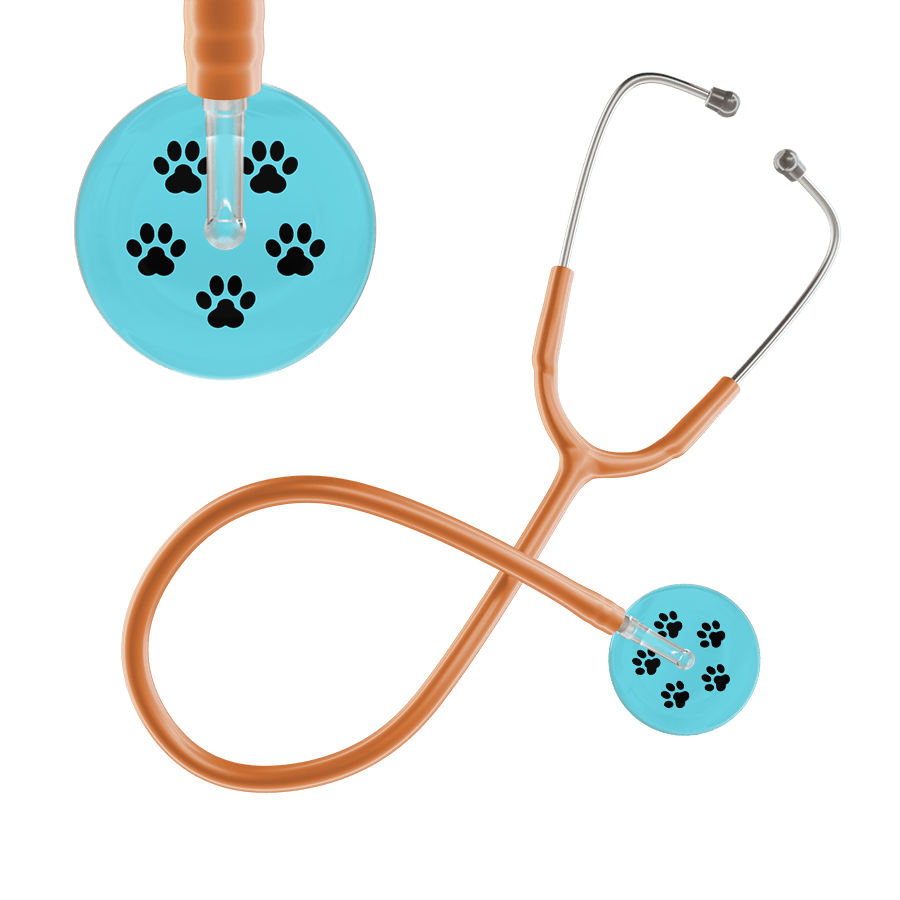 Ultrascope Single Stethoscope Black Paw Turquoise Background / Adult / Caramel Black Paw Print Light Background Stethoscope