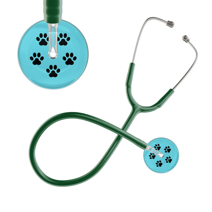 Ultrascope Single Stethoscope Black Paw Turquoise Background / Adult / Dark Green Black Paw Print Light Background Stethoscope