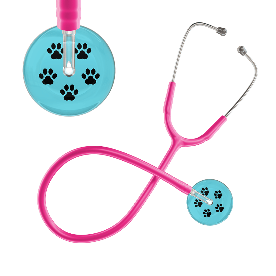 Ultrascope Single Stethoscope Black Paw Turquoise Background / Adult / Hot Pink Black Paw Print Light Background Stethoscope