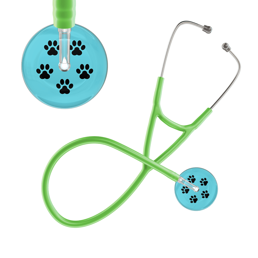 Ultrascope Single Stethoscope Black Paw Turquoise Background / Adult / Lime Green Black Paw Print Light Background Cardiology Stethoscope