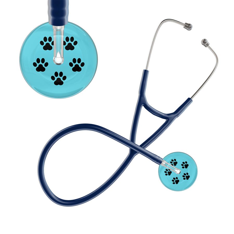 Ultrascope Single Stethoscope Black Paw Turquoise Background / Adult / Navy Black Paw Print Light Background Cardiology Stethoscope