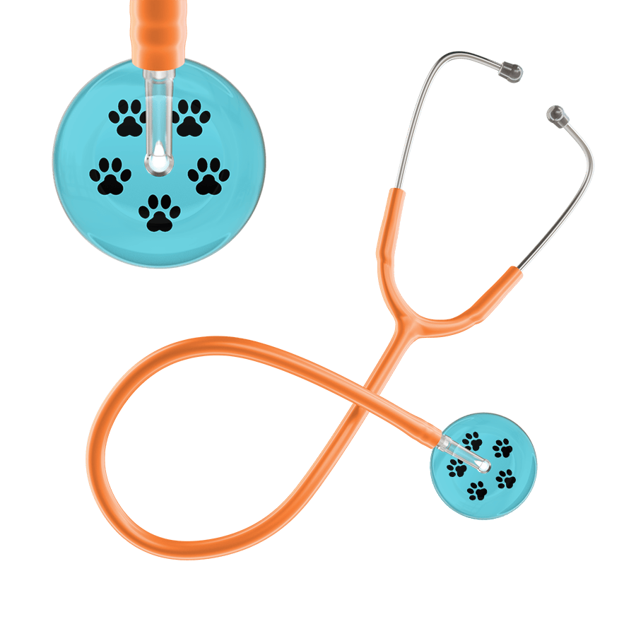 Ultrascope Single Stethoscope Black Paw Turquoise Background / Adult / Orange Black Paw Print Light Background Stethoscope