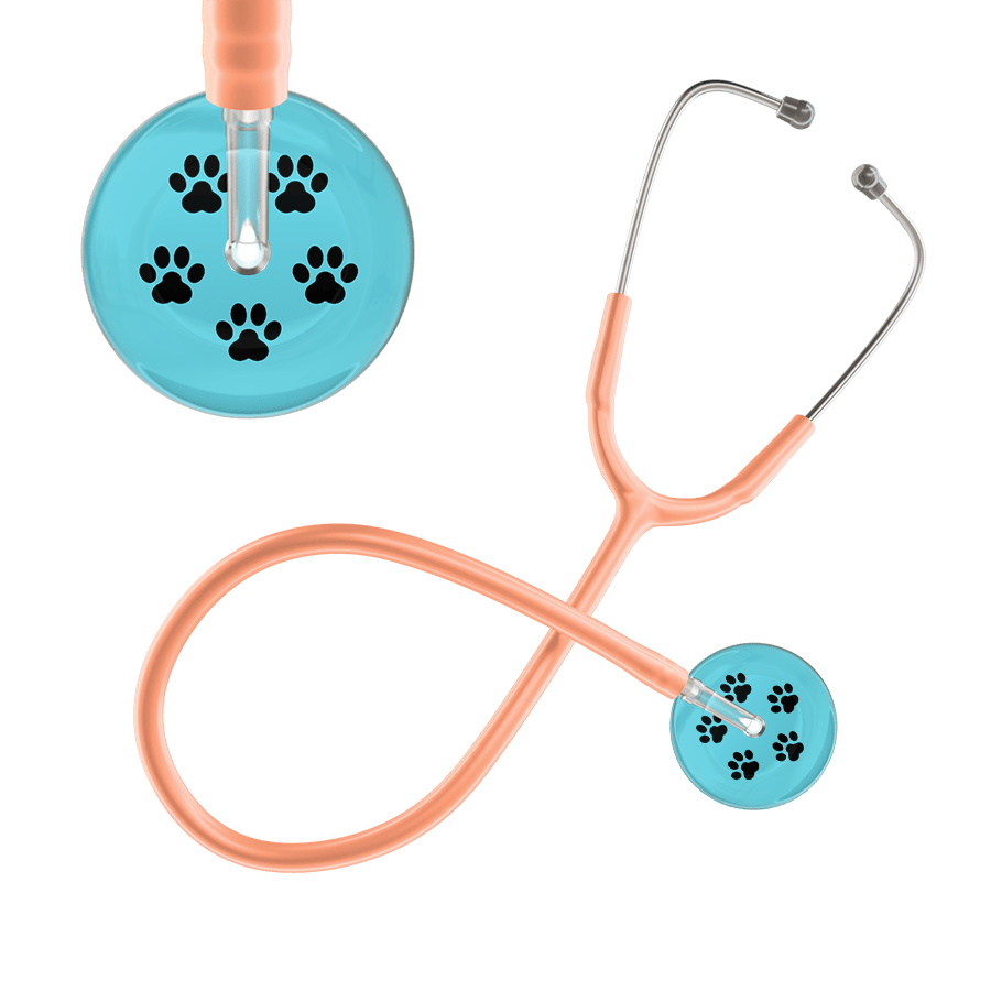 Ultrascope Single Stethoscope Black Paw Turquoise Background / Adult / Peach Black Paw Print Light Background Stethoscope
