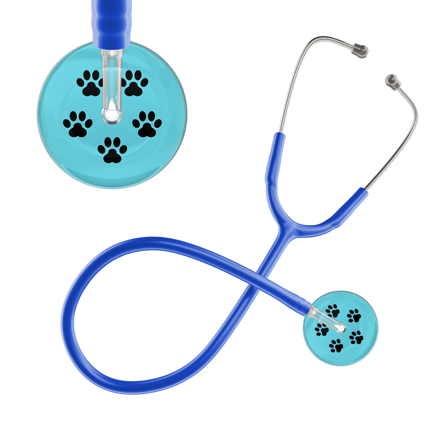 Ultrascope Single Stethoscope Black Paw Turquoise Background / Adult / Royal Blue Black Paw Print Light Background Stethoscope