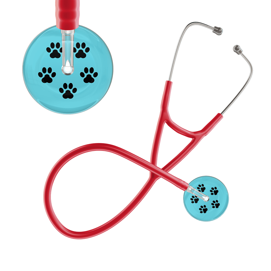 Ultrascope Single Stethoscope Black Paw Turquoise Background / Adult / Red Black Paw Print Light Background Cardiology Stethoscope