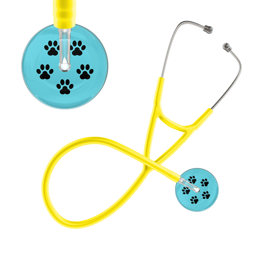Ultrascope Single Stethoscope Black Paw Turquoise Background / Adult / Yellow Black Paw Print Light Background Cardiology Stethoscope