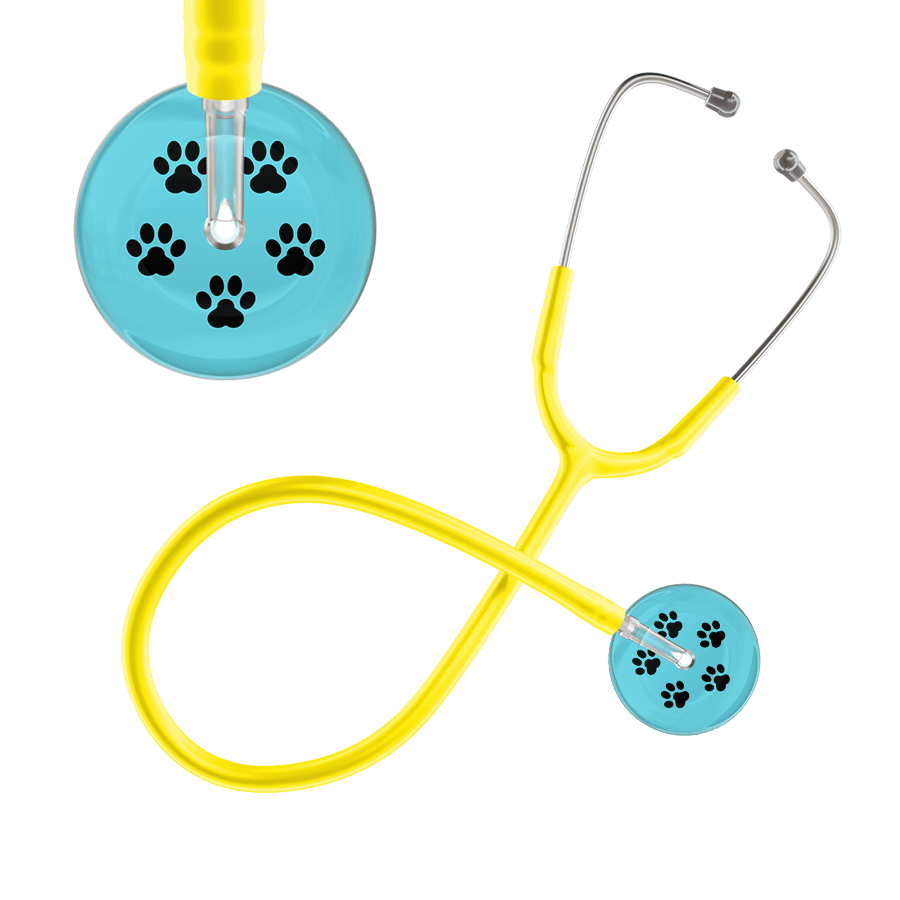 Ultrascope Single Stethoscope Black Paw Turquoise Background / Adult / Yellow Black Paw Print Light Background Stethoscope