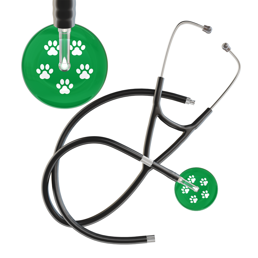 White Paw Print Dark Background Cardiology Stethoscope