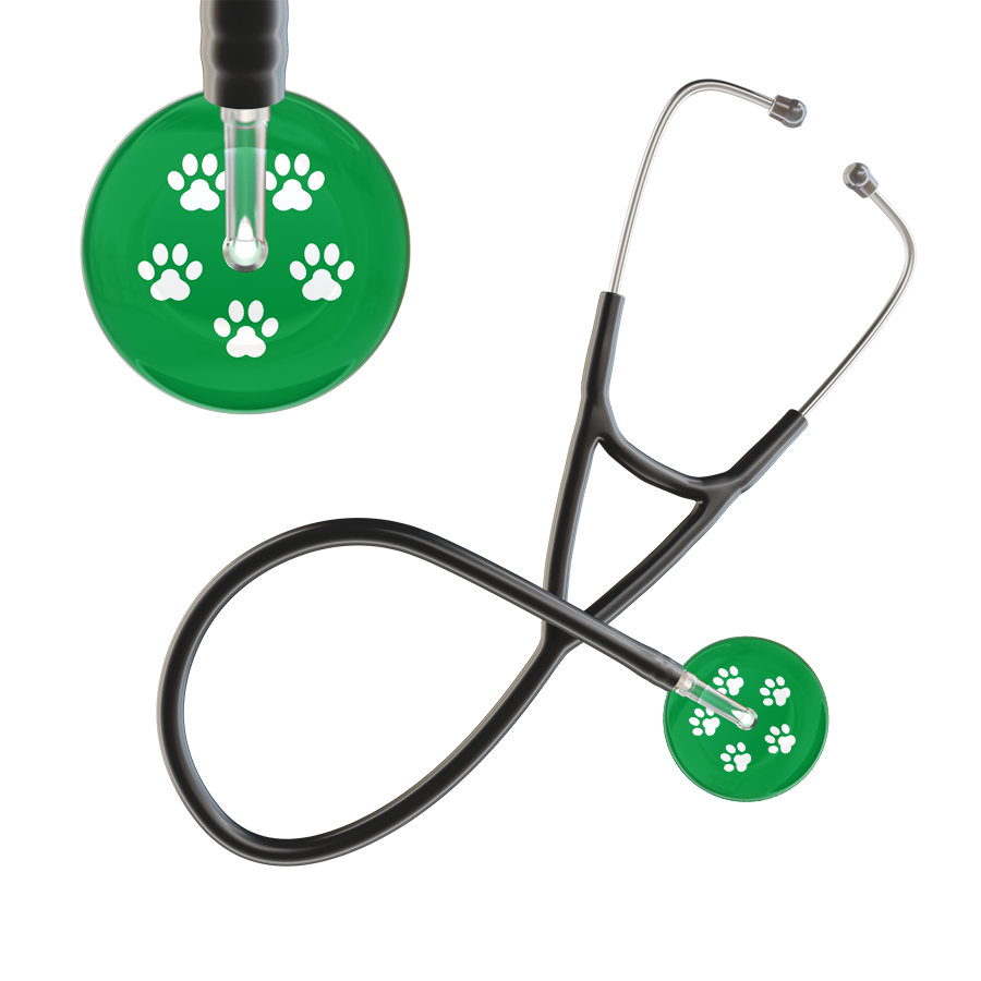 White Paw Print Dark Background Cardiology Stethoscope