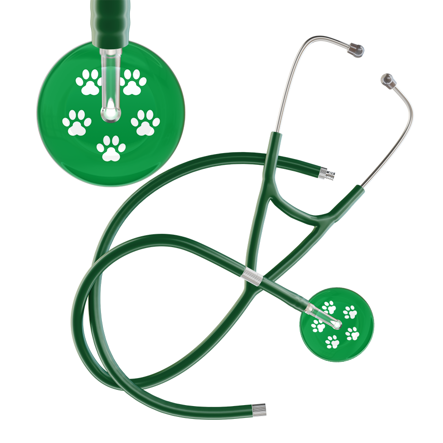White Paw Print Dark Background Cardiology Stethoscope