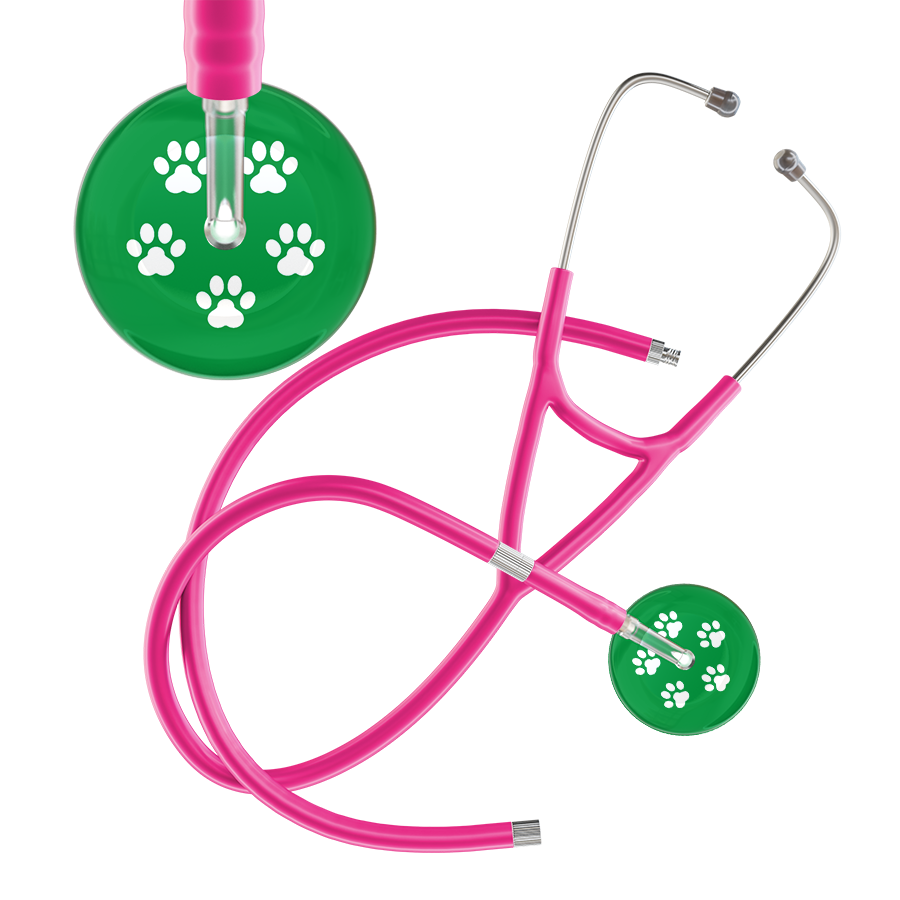 White Paw Print Dark Background Cardiology Stethoscope