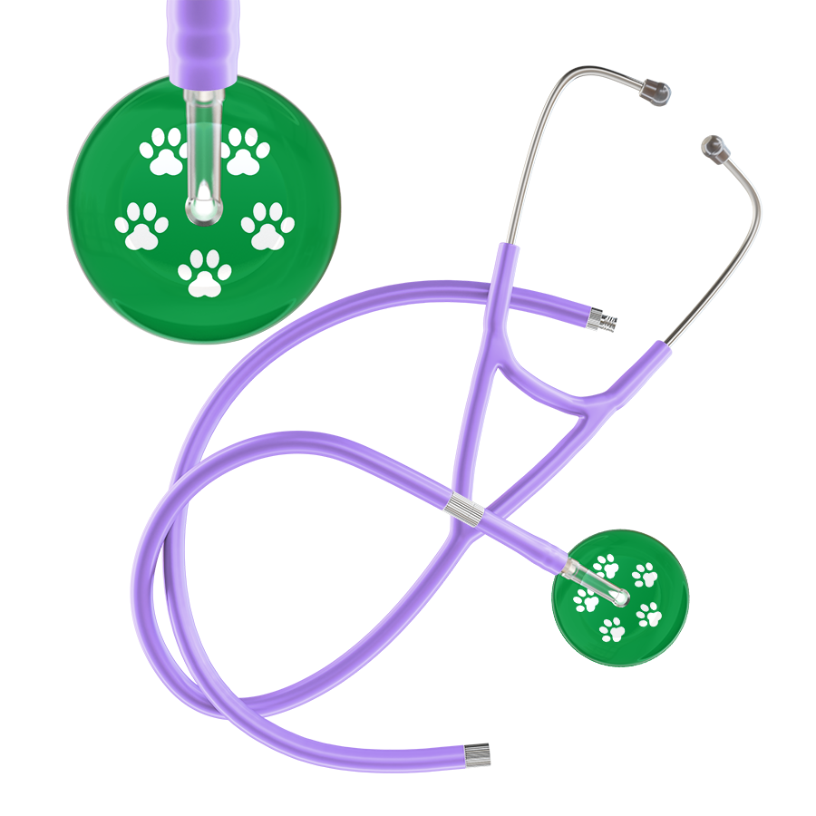White Paw Print Dark Background Cardiology Stethoscope