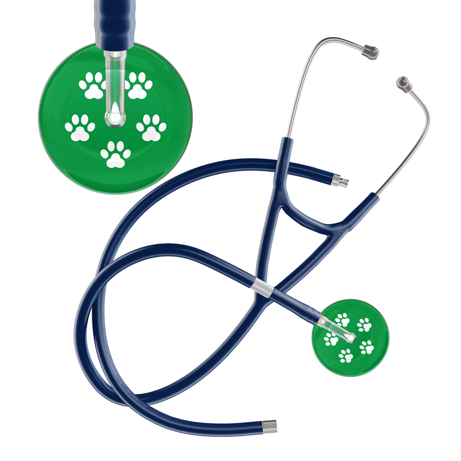 White Paw Print Dark Background Cardiology Stethoscope