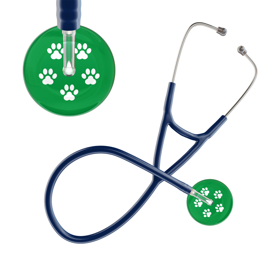 White Paw Print Dark Background Cardiology Stethoscope