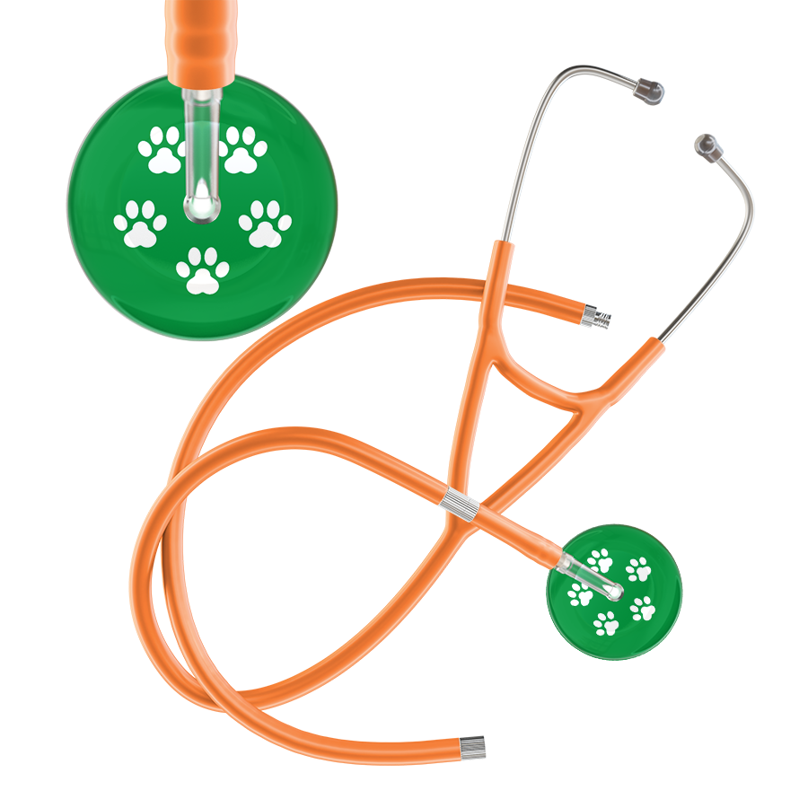 White Paw Print Dark Background Cardiology Stethoscope