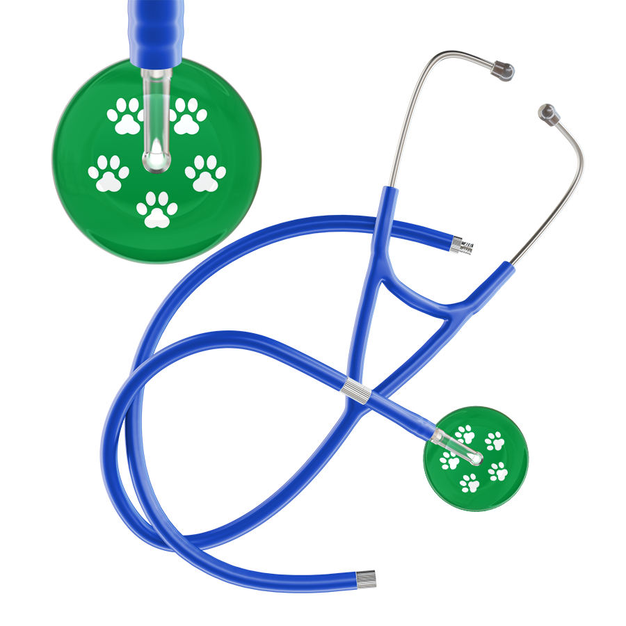 White Paw Print Dark Background Cardiology Stethoscope