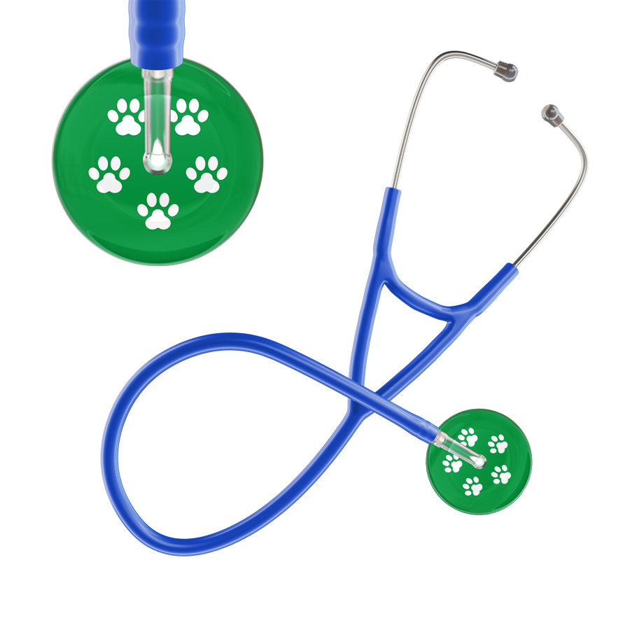 White Paw Print Dark Background Cardiology Stethoscope