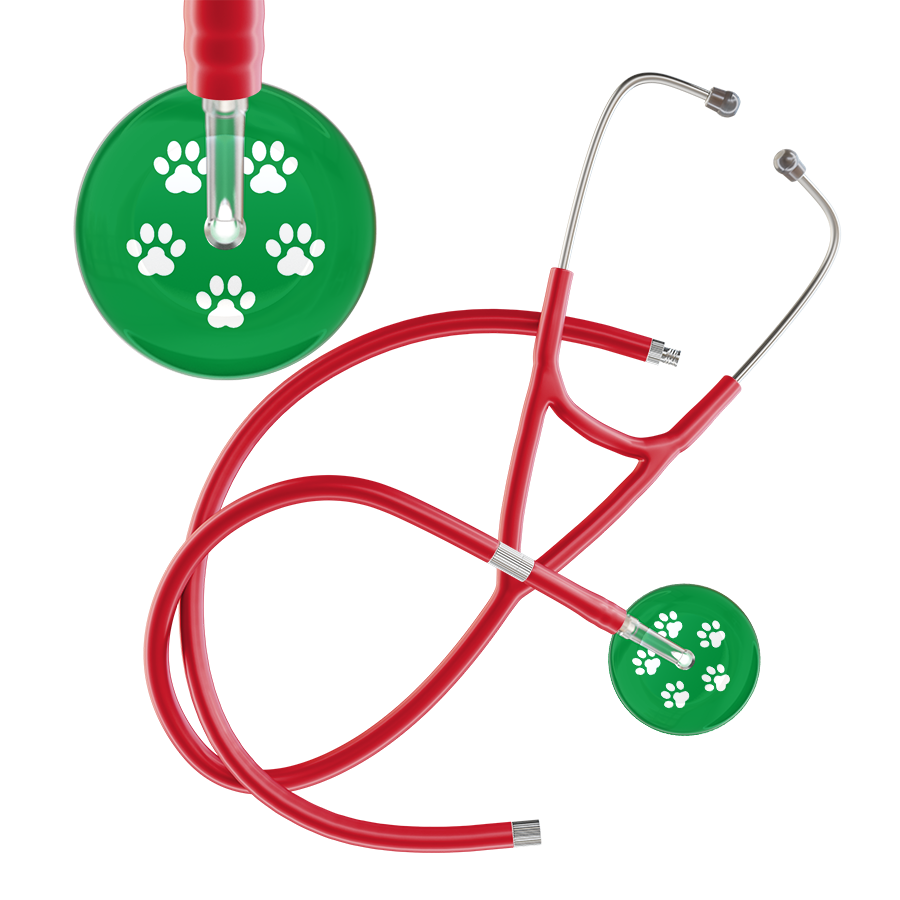 White Paw Print Dark Background Cardiology Stethoscope
