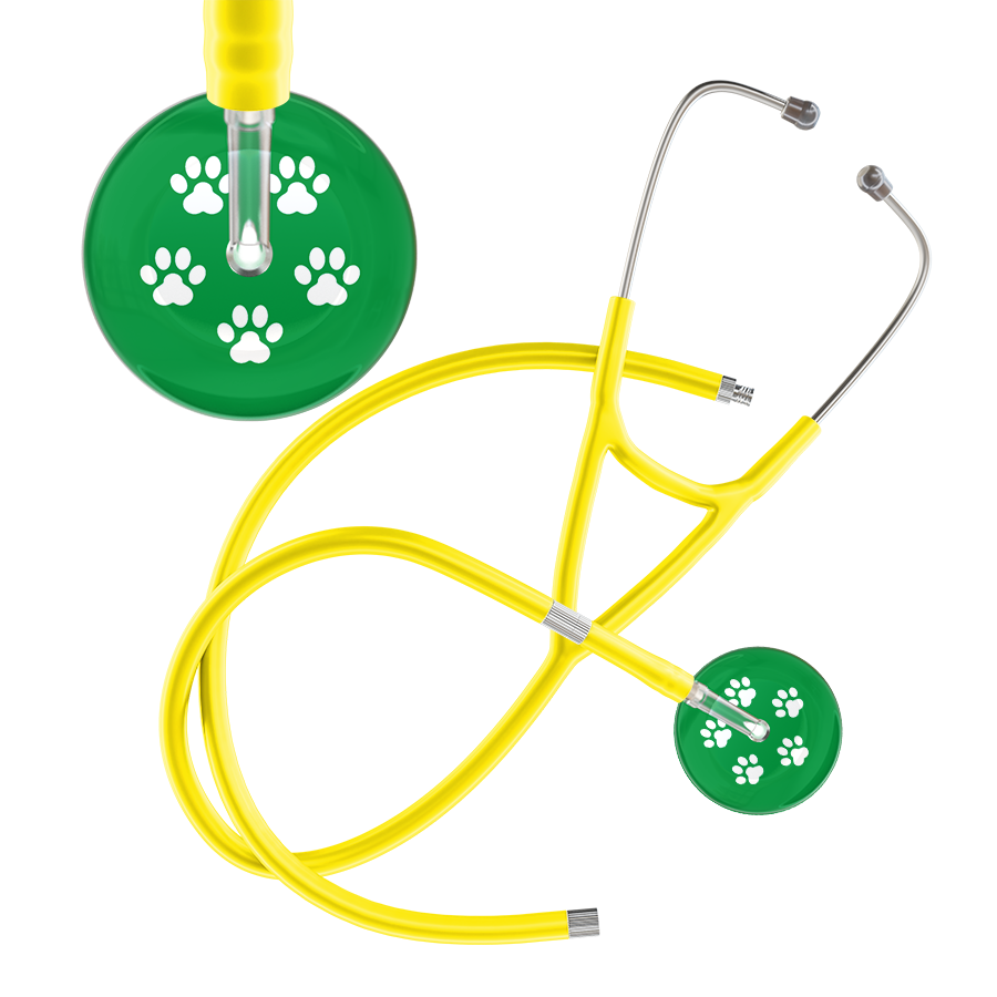 White Paw Print Dark Background Cardiology Stethoscope