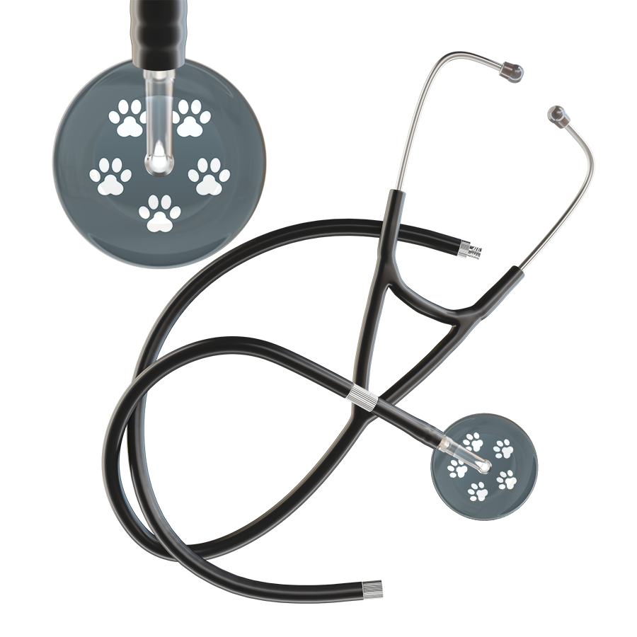 White Paw Print Dark Background Cardiology Stethoscope