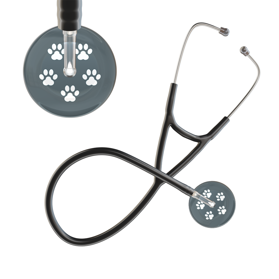 White Paw Print Dark Background Cardiology Stethoscope