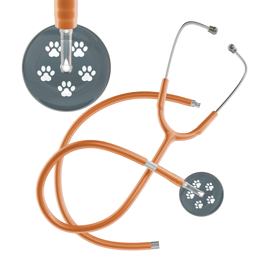 Ultrascope Single Stethoscope White Paw Granite Background / Adult / Caramel Extended Tubing White Paw Print Dark Background Stethoscope