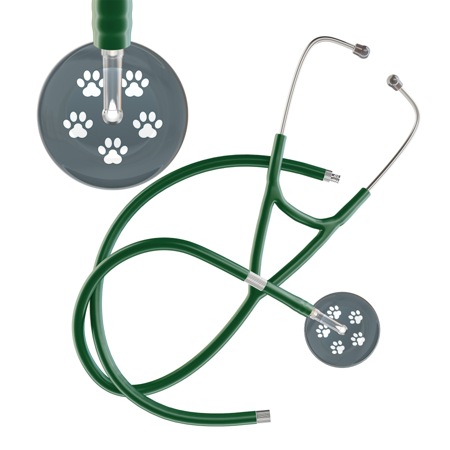 White Paw Print Dark Background Cardiology Stethoscope