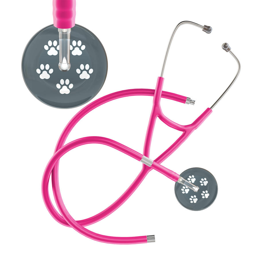 White Paw Print Dark Background Cardiology Stethoscope