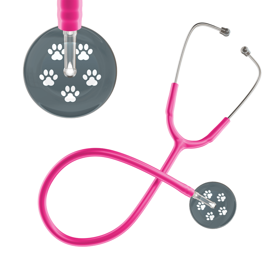 Ultrascope Single Stethoscope White Paw Granite Background / Adult / Hot Pink White Paw Print Dark Background Stethoscope