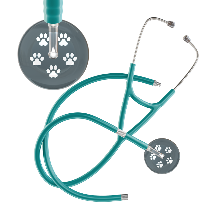 White Paw Print Dark Background Cardiology Stethoscope