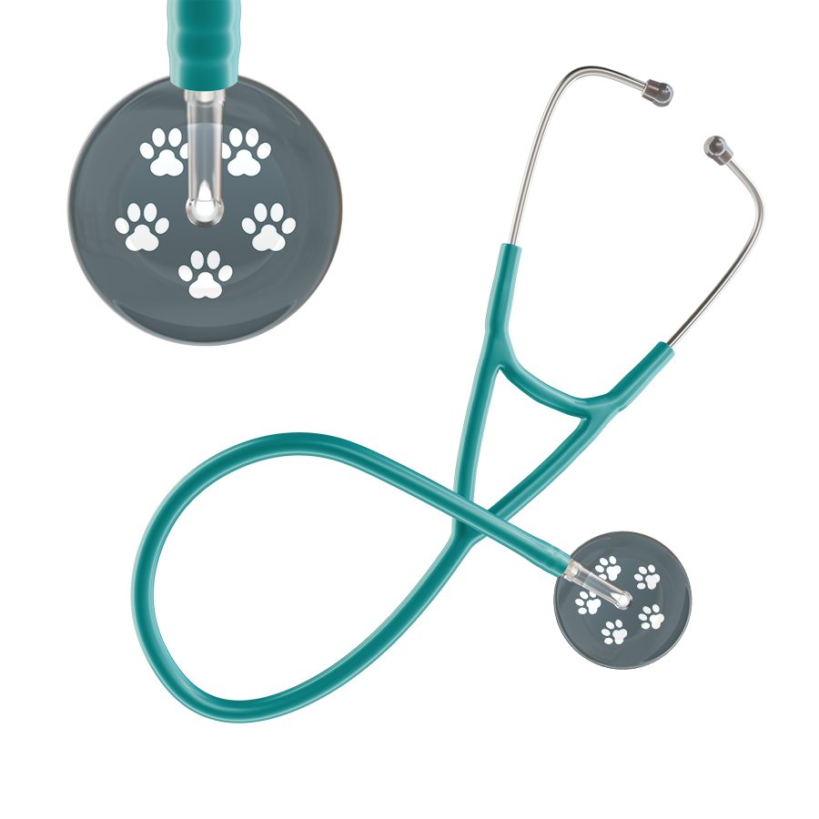 White Paw Print Dark Background Cardiology Stethoscope