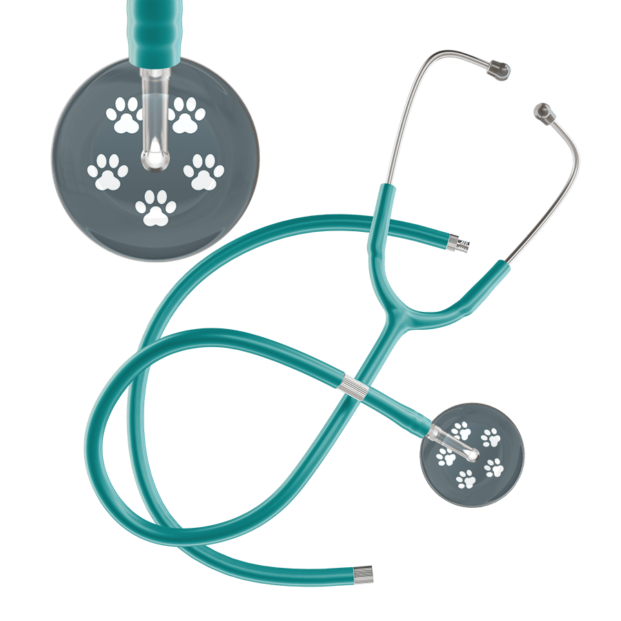 Ultrascope Single Stethoscope White Paw Granite Background / Adult / Jade Extended Tubing White Paw Print Dark Background Stethoscope