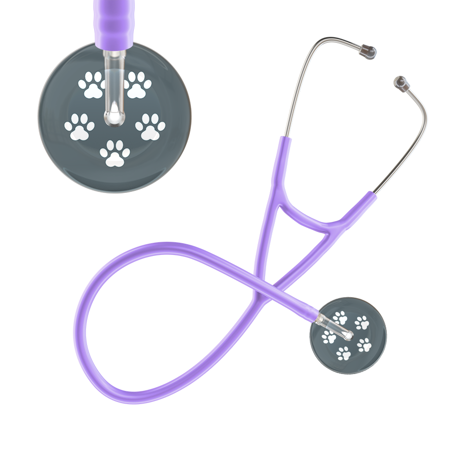 White Paw Print Dark Background Cardiology Stethoscope
