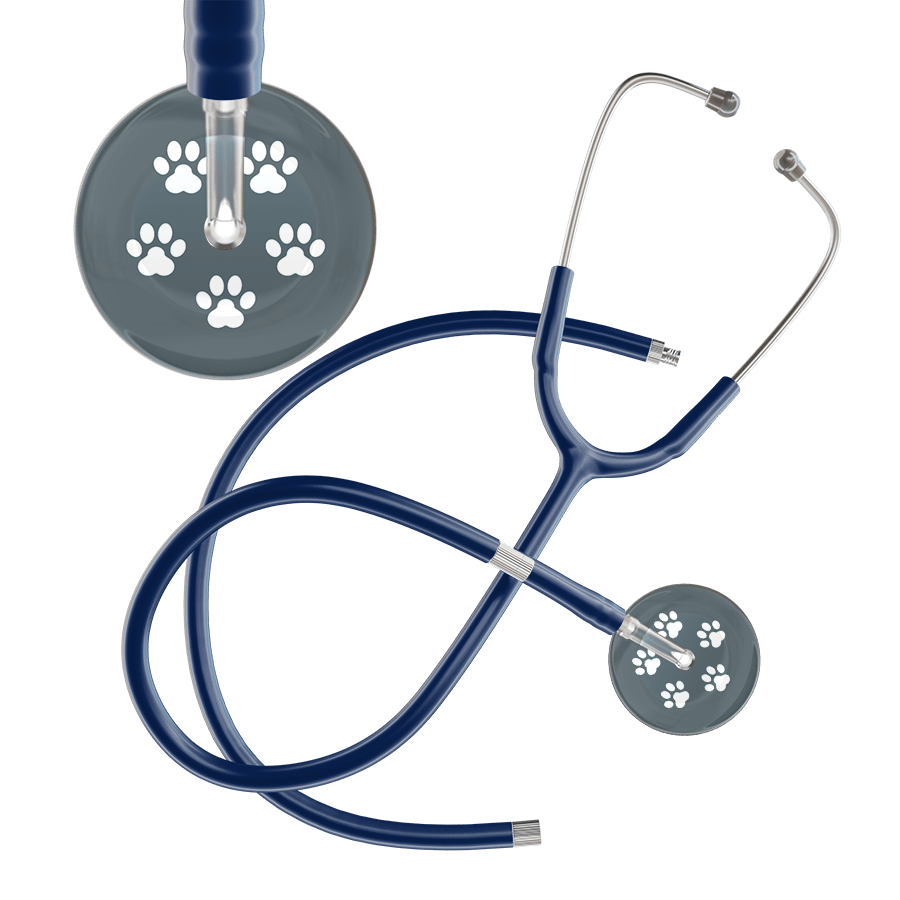 Ultrascope Single Stethoscope White Paw Granite Background / Adult / Navy Extended Tubing White Paw Print Dark Background Stethoscope