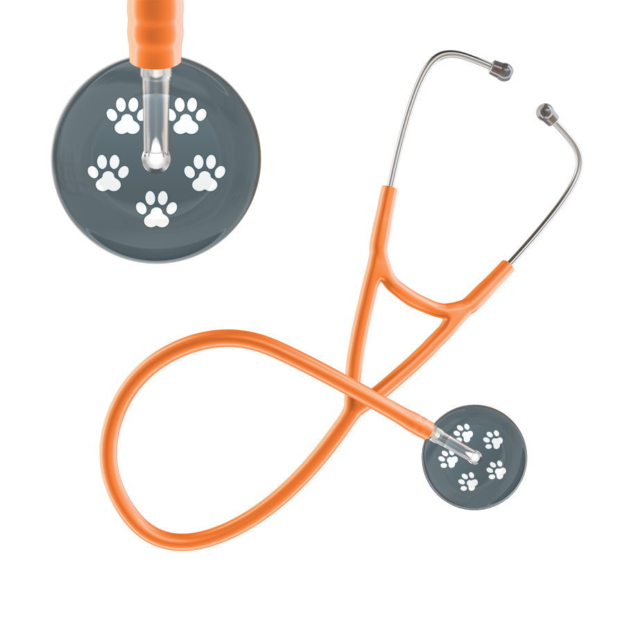 White Paw Print Dark Background Cardiology Stethoscope