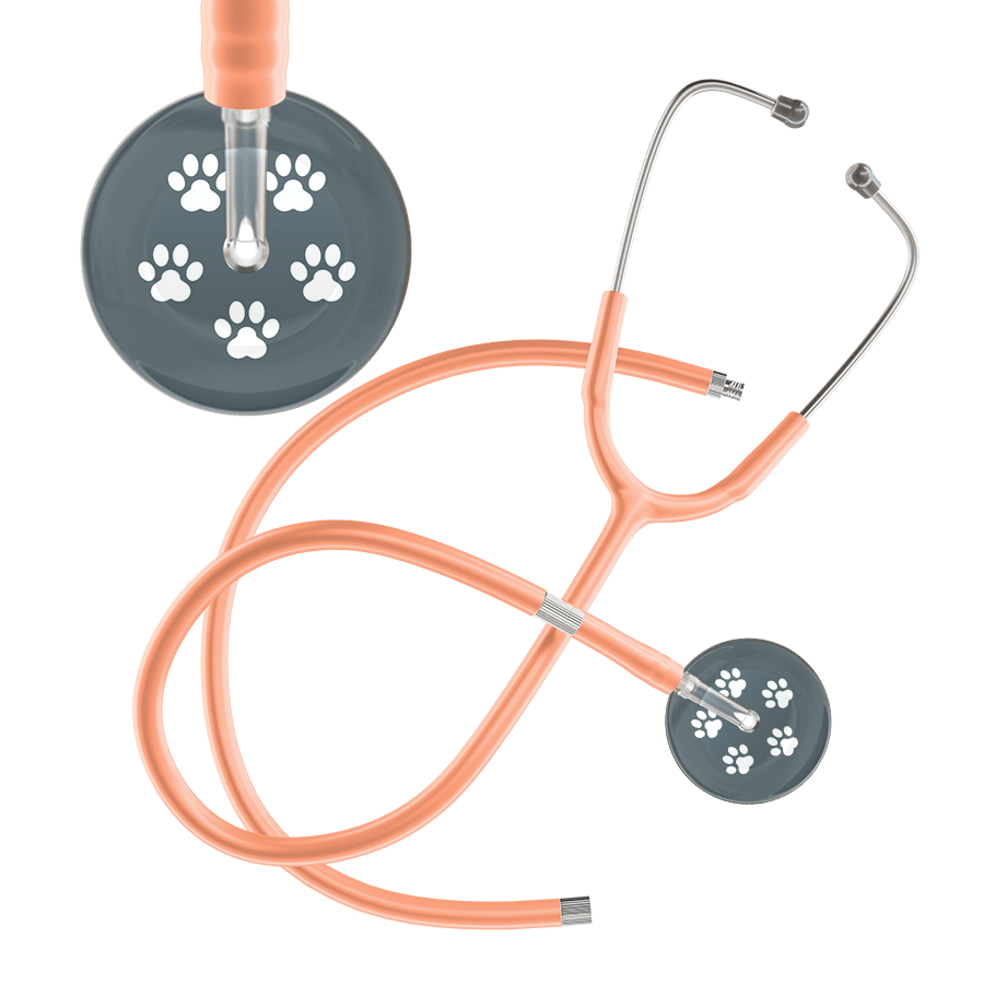 Ultrascope Single Stethoscope White Paw Granite Background / Adult / Peach Extended Tubing White Paw Print Dark Background Stethoscope