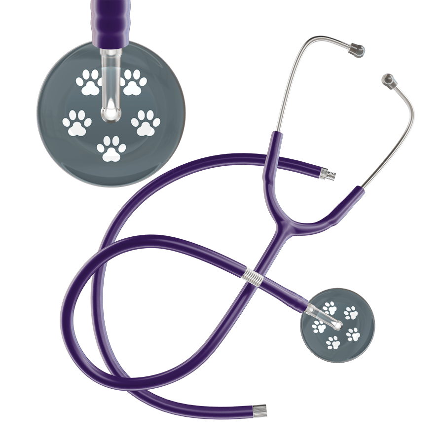 Ultrascope Single Stethoscope White Paw Granite Background / Adult / Purple Extended Tubing White Paw Print Dark Background Stethoscope
