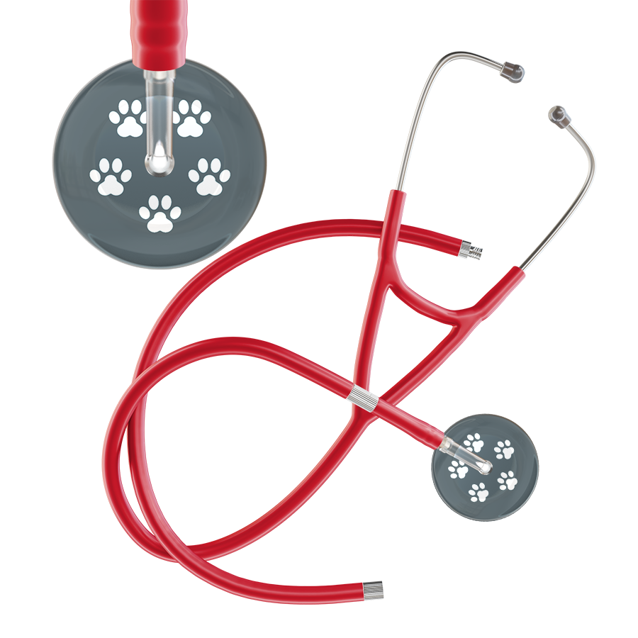 White Paw Print Dark Background Cardiology Stethoscope