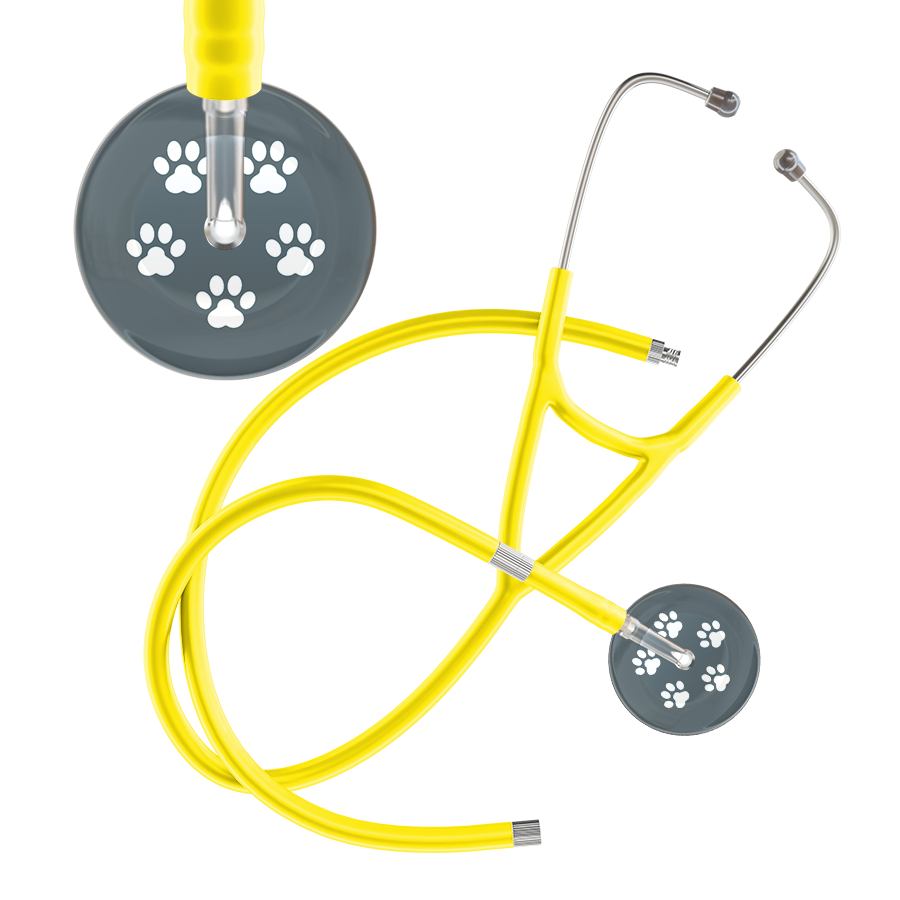 White Paw Print Dark Background Cardiology Stethoscope