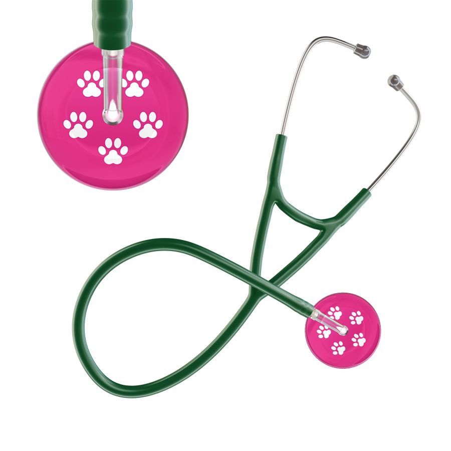 White Paw Print Light Background Cardiology Stethoscope