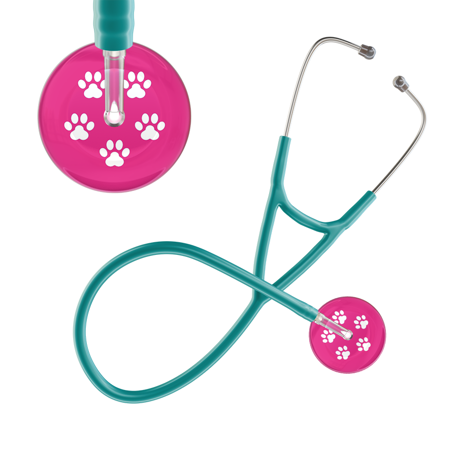 White Paw Print Light Background Cardiology Stethoscope