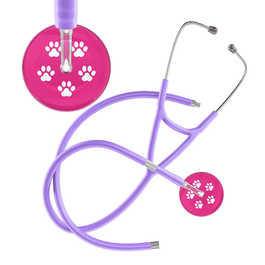 White Paw Print Light Background Cardiology Stethoscope
