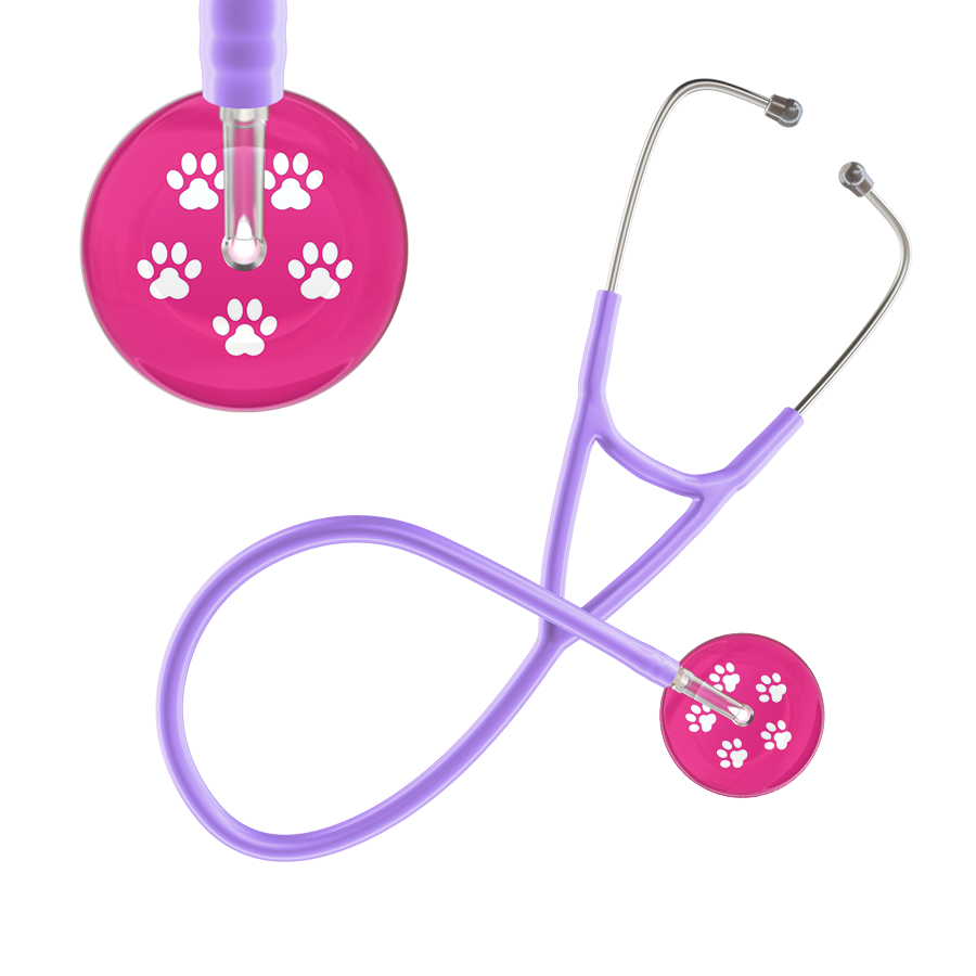 White Paw Print Light Background Cardiology Stethoscope