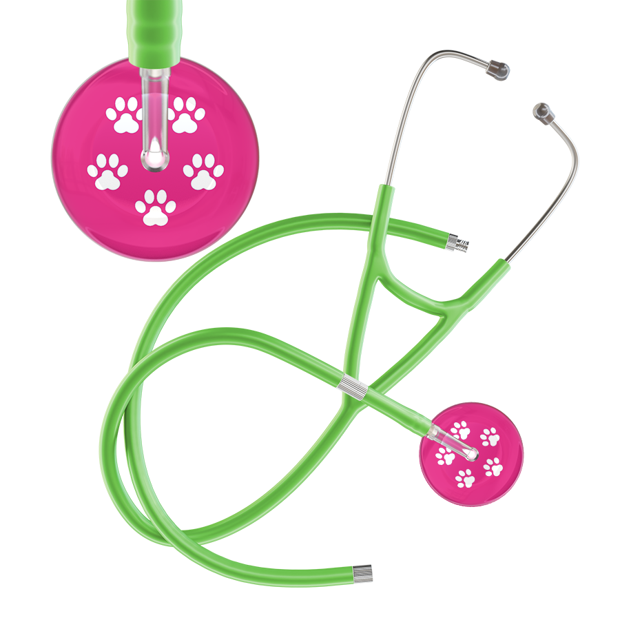 White Paw Print Light Background Cardiology Stethoscope