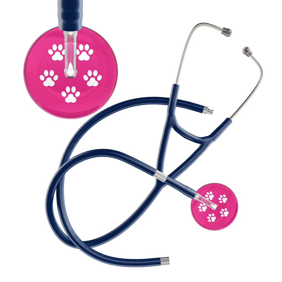 White Paw Print Light Background Cardiology Stethoscope