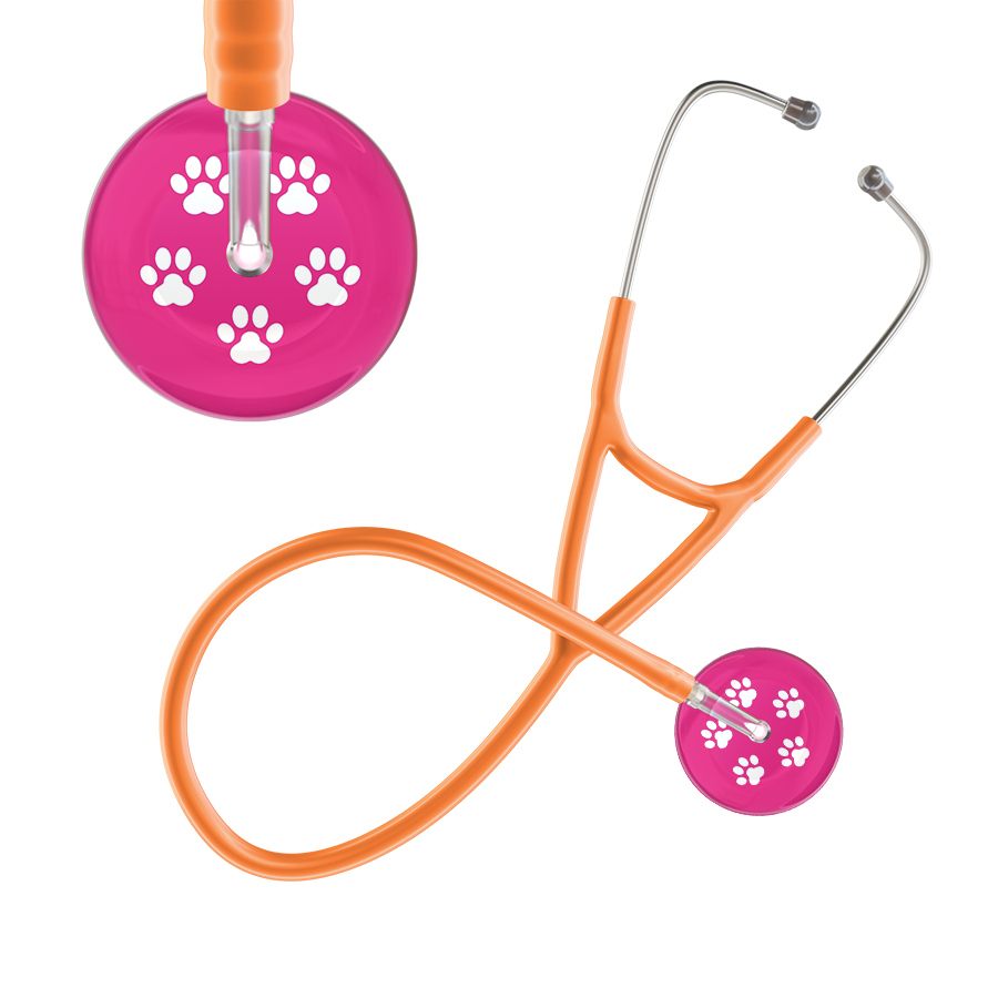 White Paw Print Light Background Cardiology Stethoscope