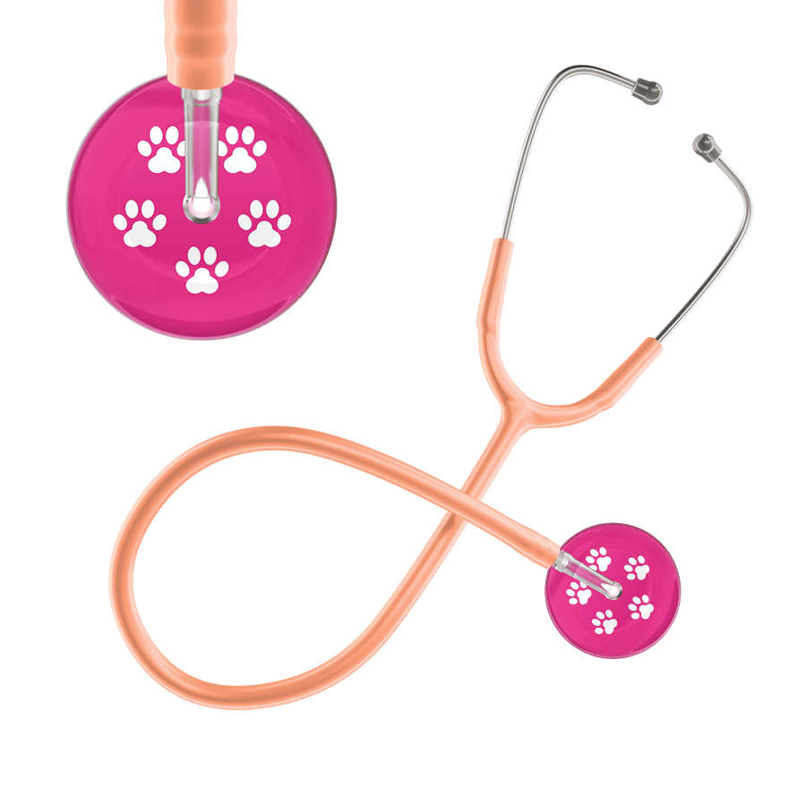 Ultrascope Single Stethoscope White Paw Hot Pink Background / Adult / Peach White Paw Print Light Background Stethoscope