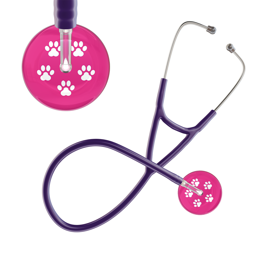 White Paw Print Light Background Cardiology Stethoscope